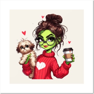 Dog Mom Green Girl Christmas Posters and Art